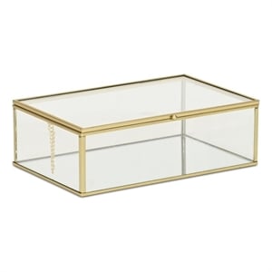 Pemberly Row 9-Inch Glass and Metal Frame Storage Box in Gold