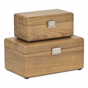Pemberly Row Set of 2 Wood Storage Boxes with Silver Handles in Brown