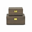 Pemberly Row Set of 2 Dark Brown Wood Storage Boxes with Gold Handles