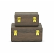 Pemberly Row Set of 2 Dark Brown Wood Storage Boxes with Gold Handles
