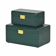 Pemberly Row Set of 2 Green Wood Storage Boxes with Gold Handles