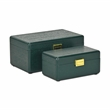 Pemberly Row Set of 2 Green Wood Storage Boxes with Gold Handles