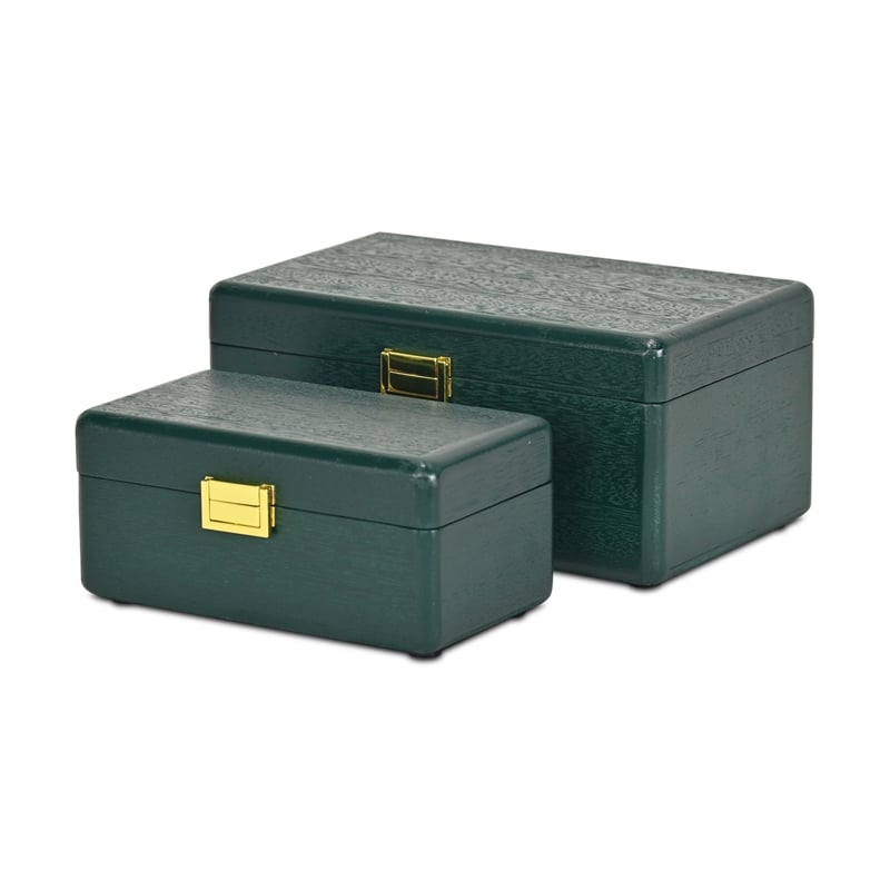 Pemberly Row Set of 2 Green Wood Storage Boxes with Gold Handles