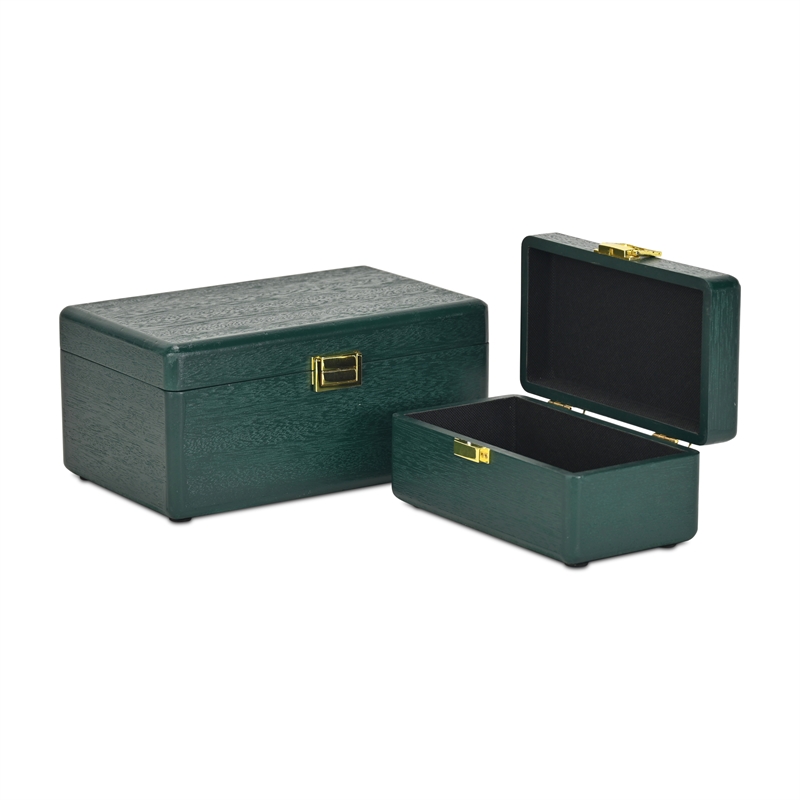 Pemberly Row Set of 2 Green Wood Storage Boxes with Gold Handles