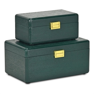 Pemberly Row Set of 2 Green Wood Storage Boxes with Gold Handles