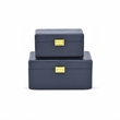 Pemberly Row Set of 2 Navy Blue Wood Storage Boxes with Gold Handles