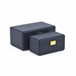 Pemberly Row Set of 2 Navy Blue Wood Storage Boxes with Gold Handles