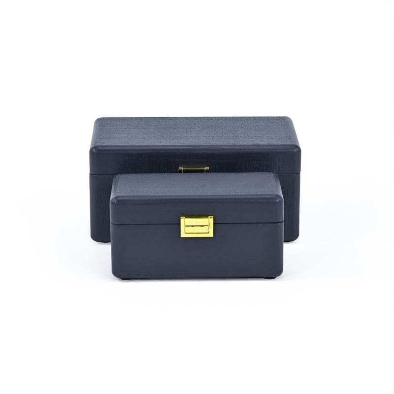 Pemberly Row Set of 2 Navy Blue Wood Storage Boxes with Gold Handles