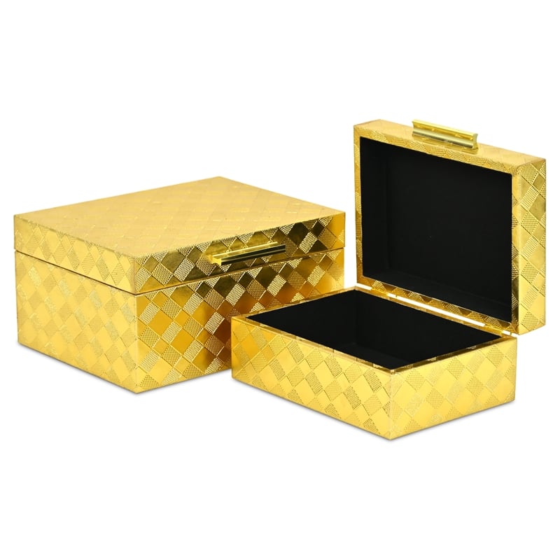 Pemberly Row Vinyl Diamond Checkered Pattern Box Set of 2 in Gold