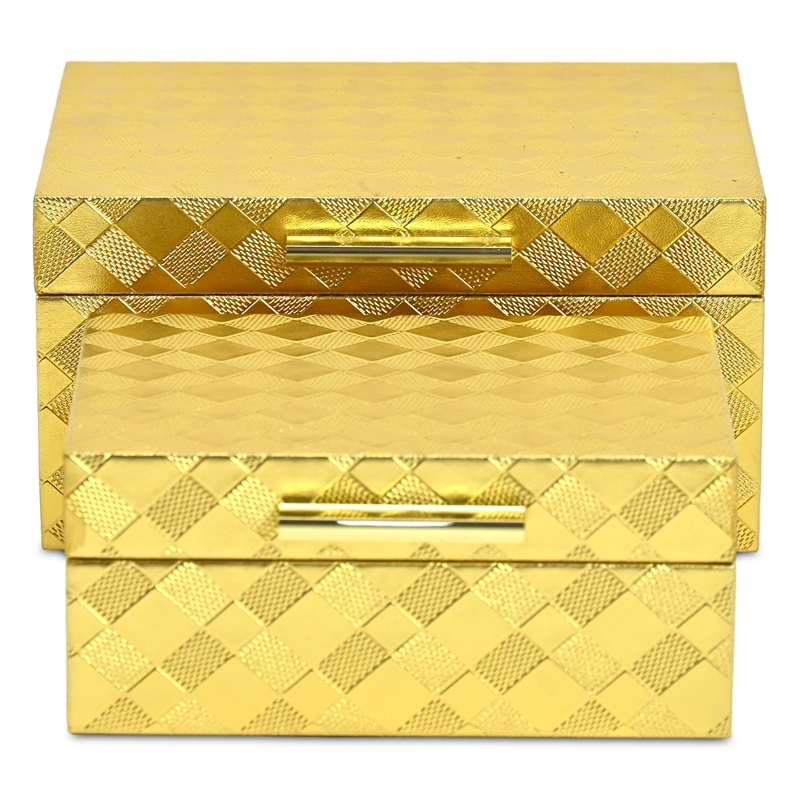 Pemberly Row Vinyl Diamond Checkered Pattern Box Set of 2 in Gold