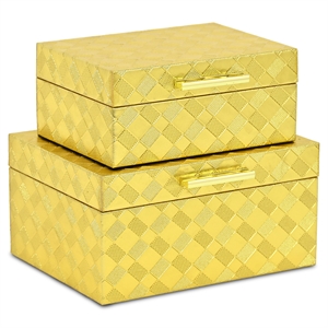 Pemberly Row Vinyl Diamond Checkered Pattern Box Set of 2 in Gold
