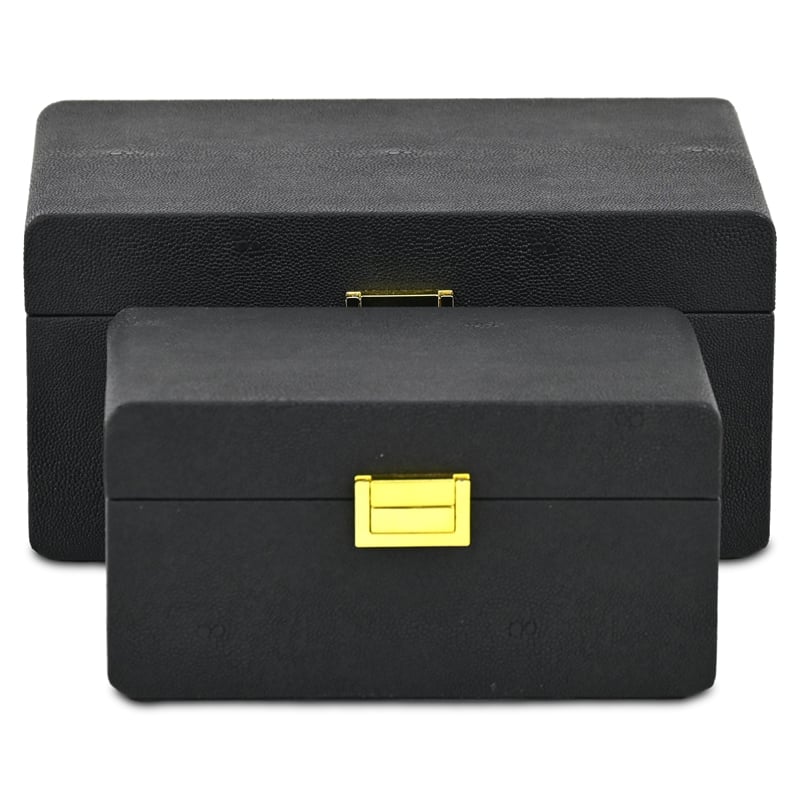 Pemberly Row Rounded Shagreen Vinyl Box Set of 2 with Gold Handles in Black