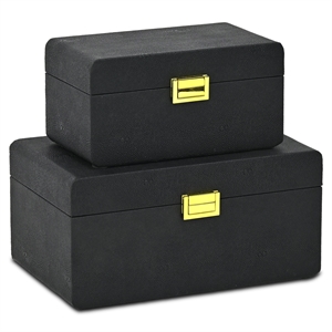 Pemberly Row Rounded Shagreen Vinyl Box Set of 2 with Gold Handles in Black