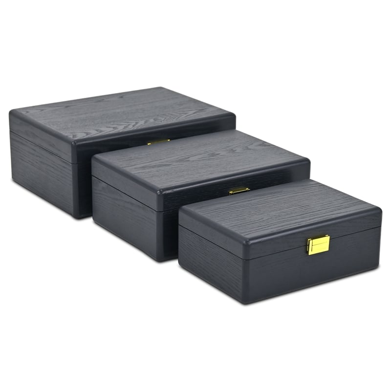 Pemberly Row Set of 3 Suitcase Storage Boxes with Gold Handles in Navy Blue