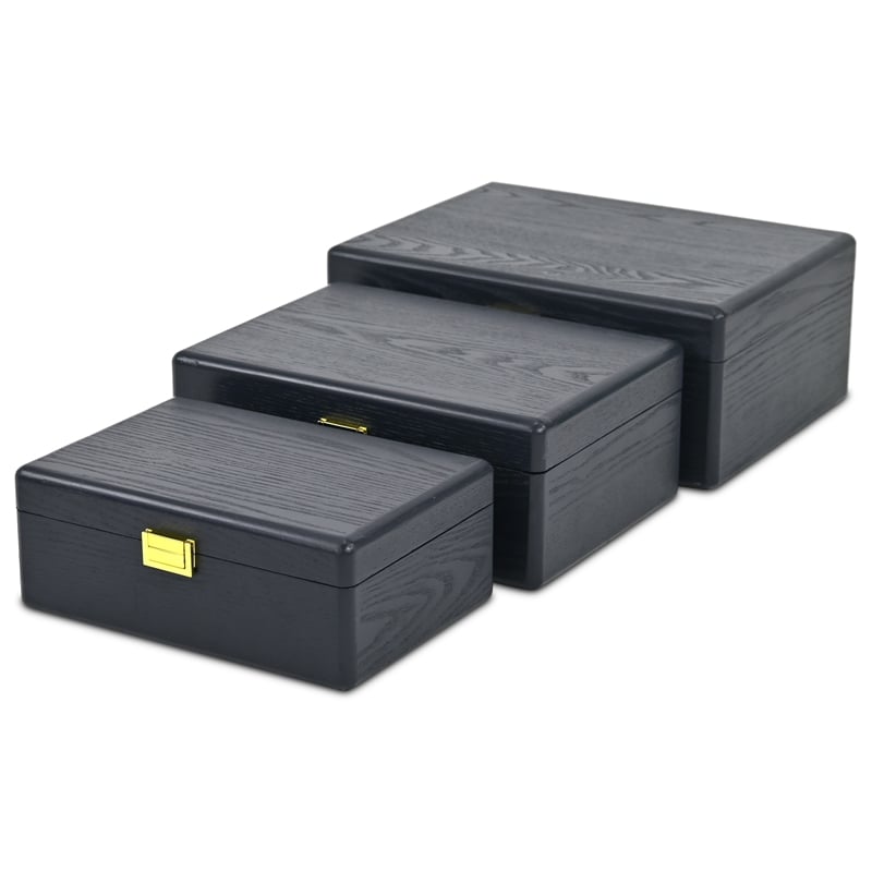 Pemberly Row Set of 3 Suitcase Storage Boxes with Gold Handles in Navy Blue