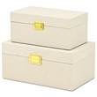 Pemberly Row Fabric Themed Vinyl Box Set of 2 with Gold Handles in Cream