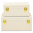 Pemberly Row Fabric Themed Vinyl Box Set of 2 with Gold Handles in Cream