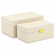 Pemberly Row Fabric Themed Vinyl Box Set of 2 with Gold Handles in Cream