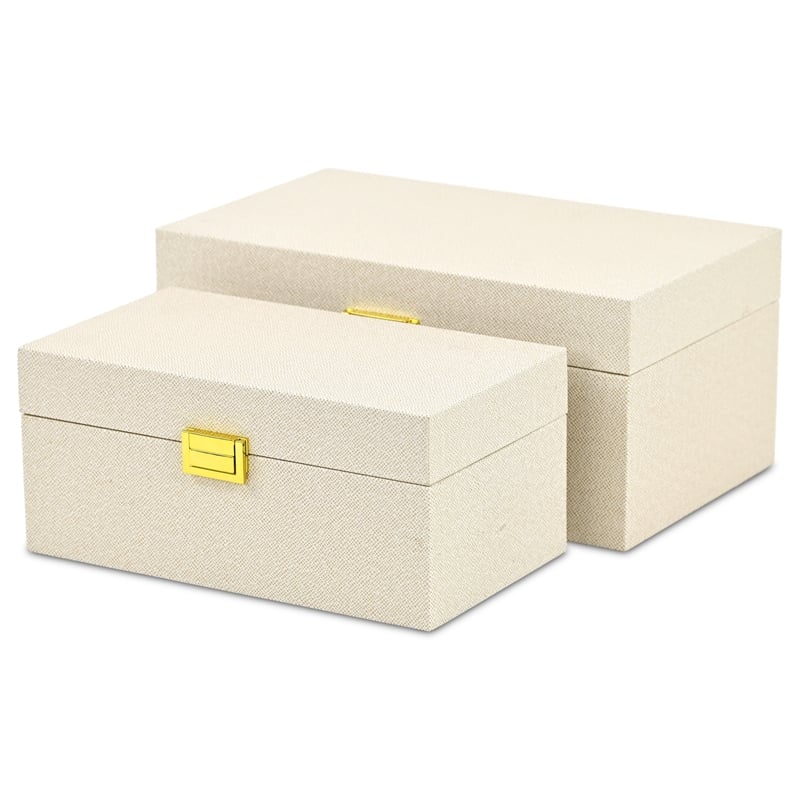 Pemberly Row Fabric Themed Vinyl Box Set of 2 with Gold Handles in Cream
