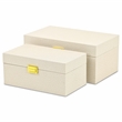 Pemberly Row Fabric Themed Vinyl Box Set of 2 with Gold Handles in Cream