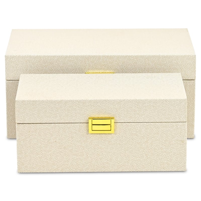 Pemberly Row Fabric Themed Vinyl Box Set of 2 with Gold Handles in Cream