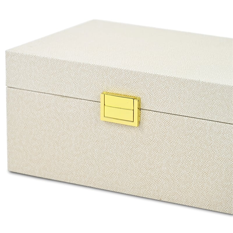 Pemberly Row Fabric Themed Vinyl Box Set of 2 with Gold Handles in Cream