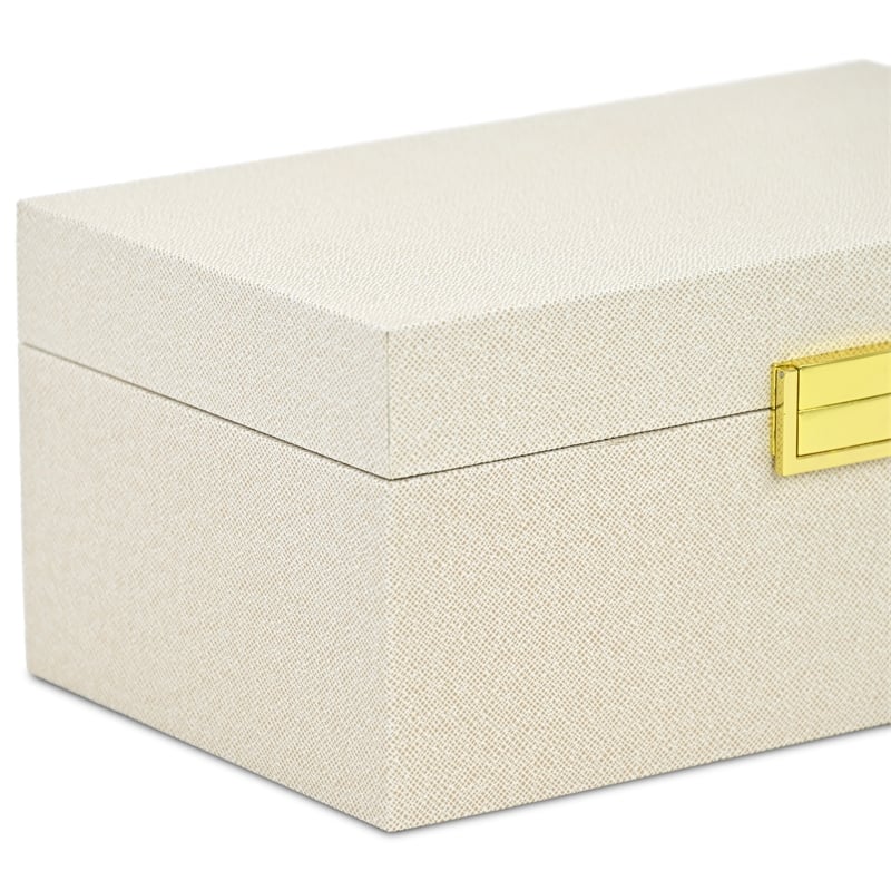 Pemberly Row Fabric Themed Vinyl Box Set of 2 with Gold Handles in Cream
