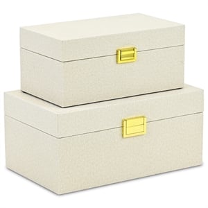 Pemberly Row Fabric Themed Vinyl Box Set of 2 with Gold Handles in Cream