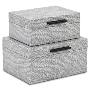 Pemberly Row Snakeskin Themed Vinyl Box Set of 2 with Black Handles in Gray
