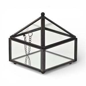 Pemberly Row Metal Framed Glass Pyramid Decorative Box in Black