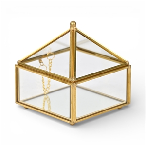 Pemberly Row Metal Framed Glass Pyramid Decorative Box in Gold