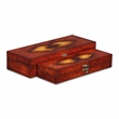 Pemberly Row Wooden Set of 2 Burlwood Veneer Storage Boxes with Latch