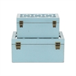 Pemberly Row Set of 2 Distressed Mirrored Wood Boxes in Blue