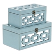 Pemberly Row Set of 2 Distressed Mirrored Wood Boxes in Blue