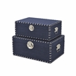Pemberly Row Set of 2 Studded Linen Mini Trunks in Navy Blue