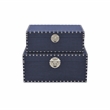 Pemberly Row Set of 2 Studded Linen Mini Trunks in Navy Blue