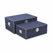 Pemberly Row Set of 2 Studded Linen Mini Trunks in Navy Blue
