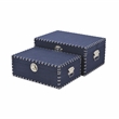 Pemberly Row Set of 2 Studded Linen Mini Trunks in Navy Blue