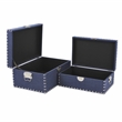Pemberly Row Set of 2 Studded Linen Mini Trunks in Navy Blue