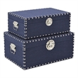 Pemberly Row Set of 2 Studded Linen Mini Trunks in Navy Blue