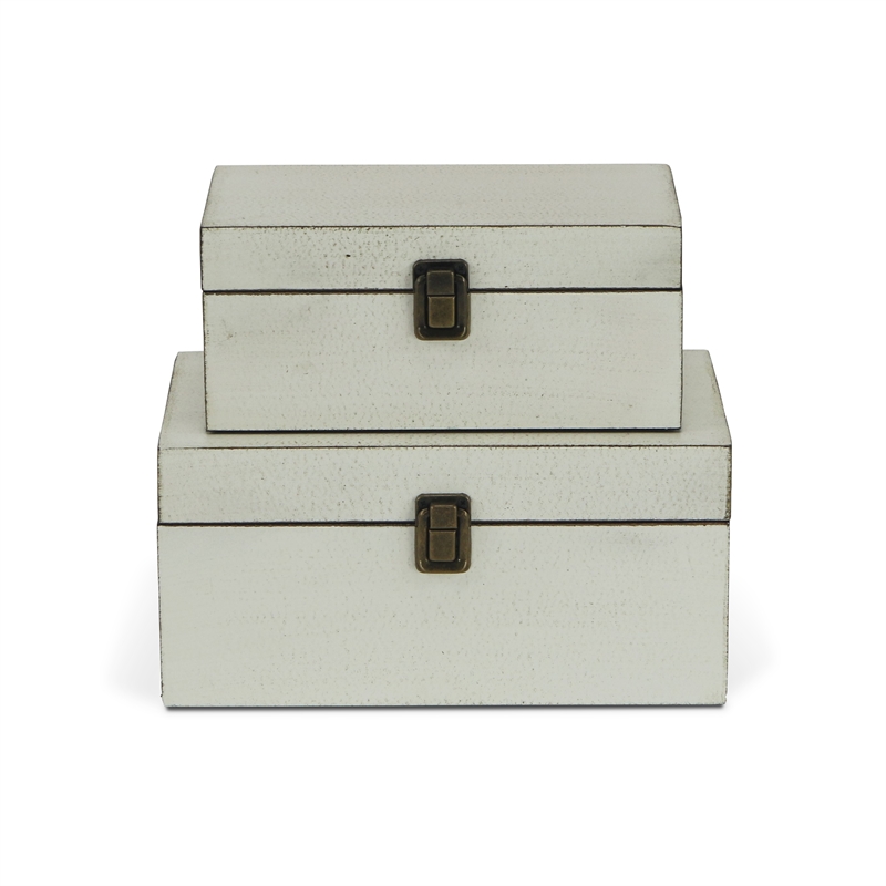 Pemberly Row Set of 2 Wooden Latched Keepsake Boxes in Off White