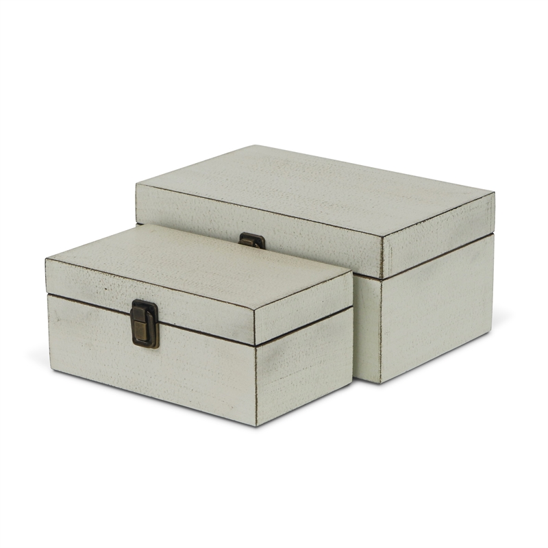 Pemberly Row Set of 2 Wooden Latched Keepsake Boxes in Off White