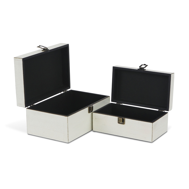 Pemberly Row Set of 2 Wooden Latched Keepsake Boxes in Off White