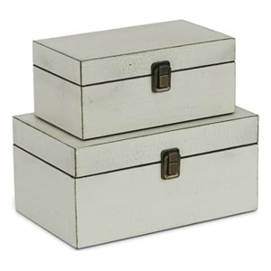Pemberly Row Set of 2 Wooden Latched Keepsake Boxes in Off White