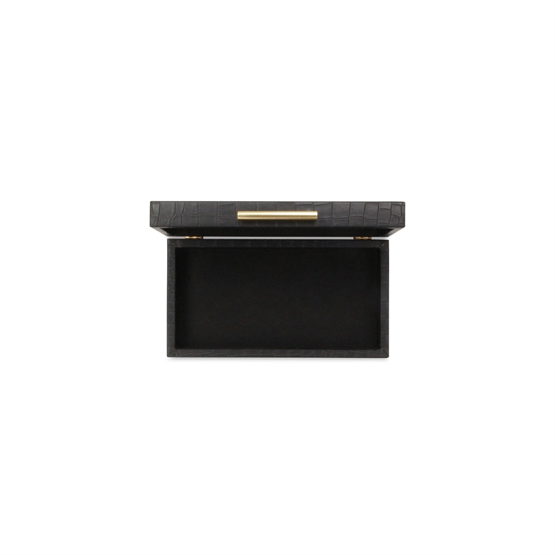 Pemberly Row Rectangular Decorative Box Set of 2 in Black Faux Croco