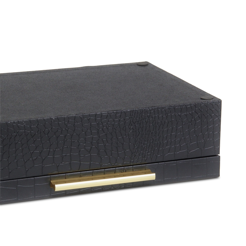 Pemberly Row Rectangular Decorative Box Set of 2 in Black Faux Croco