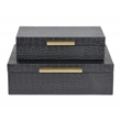 Pemberly Row Rectangular Decorative Box Set of 2 in Black Faux Croco