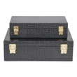 Pemberly Row Rectangular Decorative Box Set of 2 in Black Faux Croco