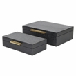 Pemberly Row Rectangular Decorative Box Set of 2 in Black Faux Croco