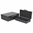 Pemberly Row Rectangular Decorative Box Set of 2 in Black Faux Croco